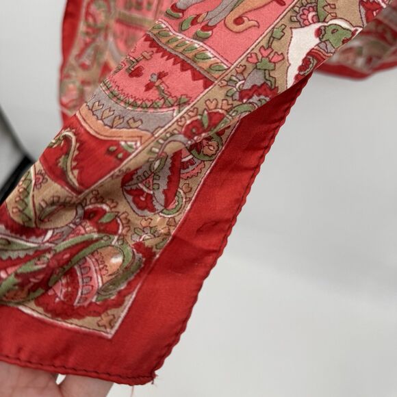Unbranded Red Multi Pattern Paisley Elephant Satin Long Rectangle Scarf Textile - Picture 4 of 9